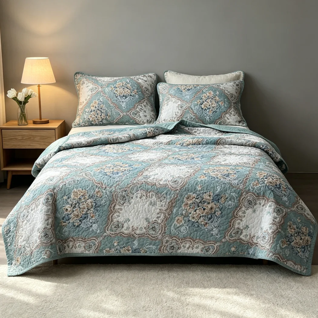 Printed 100% Cotton Green Flower Bedspread