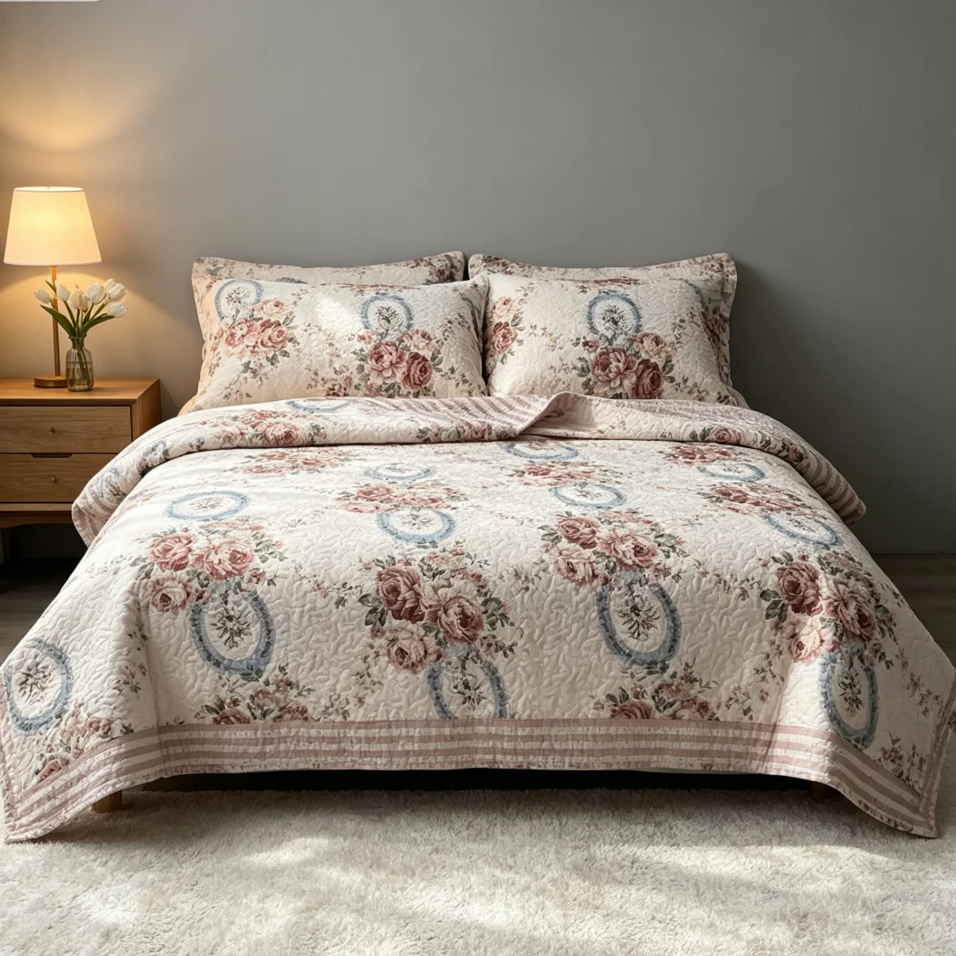 Printed 100% Cotton Flower Bedspread